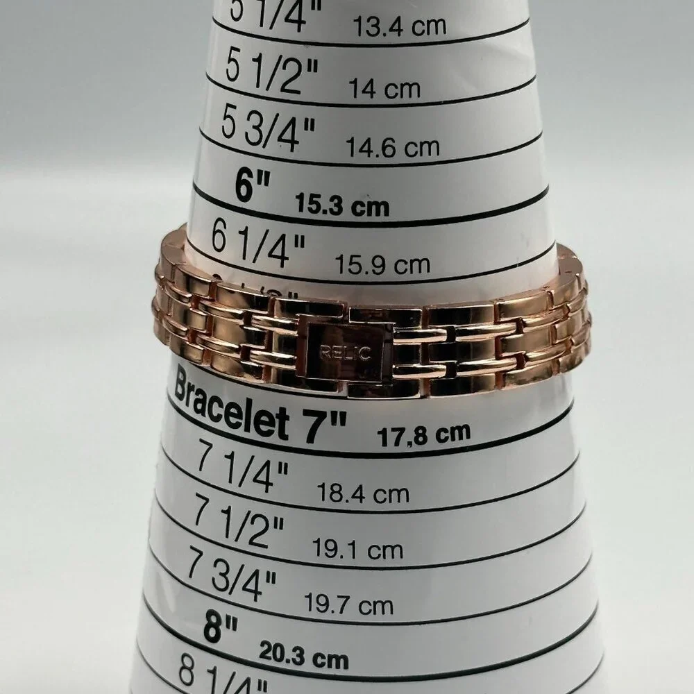 Relic Watch Women Rose Gold Tone Crystal Bezel 26MM Round New Battery 7 Inch